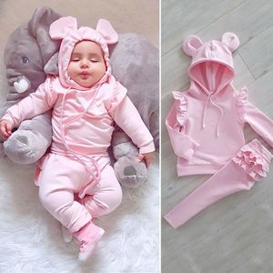 Giyim Setleri Canis Sonbahar Bebek Kız Trailtsuit Uzun Kollu Çırpma Katı Güzel Kapüşonlu Gömlek Üst Pantolon Pantolon Kıyafet Kıyafetleri Seti 0 24M 221007