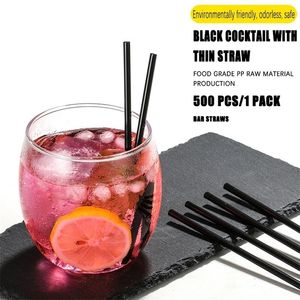 Disposable Cups Straws PGY 500Pcs Cocktail 21/13cm Black Long short Plastic DIY Party Kitchen Accessories 221007