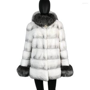 Frauen Pelz Winter Frauen Natürliche Splitter Mantel Dicke Warme Mitte Lange Echte Rex Jacke Mit Col