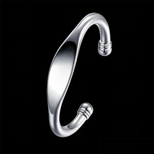 Armreif 925 Sterling Silber Manschette Armreif für Frauen Edlen Schmuck Doppelperlen Biegbar Mode Edler Stil Glänzend Drop Lieferung 20 Dh9Fb