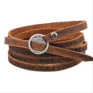 Tennis Vintage Bohemian Style Jewellery Mtilayer Wrap Bracciale in vera pelle per uomo e donna Goffratura Lettera Tennis 439 Z2 Drop D Dhwxu