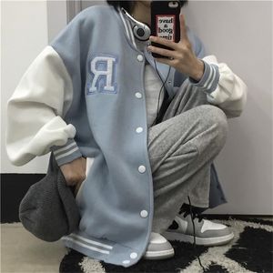 Womens Jackets Baseball Jacket Women Korean Casual Loose Pocket Letter Print Oversized Bomber Sweatshirt Uniform Streetwear Couple Tops 221007