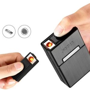 Portasigarette all'ingrosso con kit accendino USB rimovibile Shell 5 colori Plastica Alluminio Design innovativo Fumo Scatola portaoggetti Contenitore Accendisigari