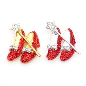 Röda skor brosch Rhinestone Red Ruby Slippers Wizard of Oz Pins Brosches for Women
