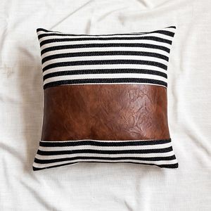 Pillow Home Decoration Cover 45x45cm Brown Faux Leather Cotton For Couch Bed Living Room