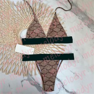 Costume da bagno perizoma firmato da donna Bikini senza schienale con stampa di lettere Costume da bagno con scollo all'americana Costume da bagno per le vacanze estive