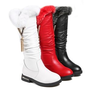 Boots Metal Fringe Long Princess Girls Genuine Leather Elegant Plush Warm Flat Dress Dance Shoes Christmas Snowshoes 27-37 221007