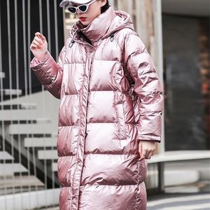 Kadınlar Down Parkas Kış Kadın Maltaları Uzun Kapşonlu Parkas Moda Parlak Sıcak Kalın Pamuklu Yastıklı Paltalı Paltalı Büyük Boy Kirci Ceketleri Kadın 221007