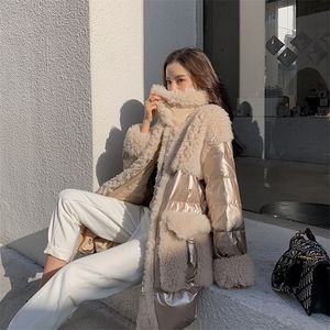 Piumino da donna Parka invernale da donna Giacca in pelliccia con impunture femminile Parka caldo Champagne Oro bianco lucido Piumino d'anatra Cappotti Cappotto coreano da donna 221007