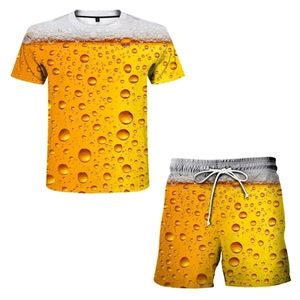 Men's Tracksuits Summer Hip Hop Casual Hawaiian Beer 3D printed men's suit 2 pieces casual O-collar shirt shorts 221006