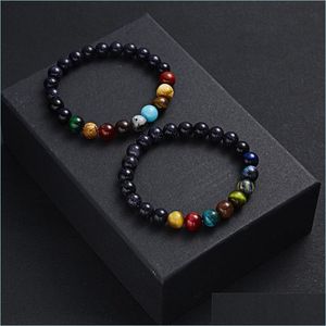 Charm Bracelets Lovers Eight Planets Natural Stone Bracelet Universe Yoga Chakra Galaxy Solar System Bracelets For Mens Womens Fashio Dhsi3