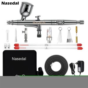 Spray Guns Nasedal Auto-Stop Function Airbrush Compressor 7cc 0.3mm Dual-Action Gun for Model Cake Painting Nail Art 221007