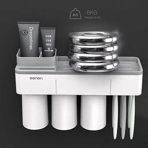 Toothbrush Holder Bathroom Accessories Toothpaste Squeezer Dispenser Storage Shelf Set For Bathroom Magnetic Adsorption With Cup C1003