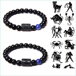 Beaded Strands 12 Zodiac Signs Bracelet Stone Beads Couple Bracelets Cancer Leo Virgo Libra Best Friend Constellation For Men Women Dh9K5