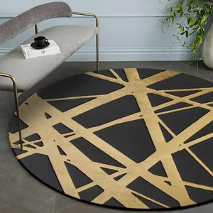 Carpets Modern Brief Black Background Golden Crossing Line Printed Round Carpet Diameter 60cm To 160cm Non-slip Table Living Room Rug