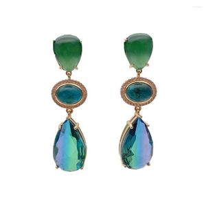 Stud Earrings Y YING Natural Green Agate Apatite Crystal Drop Elegant Jewelry