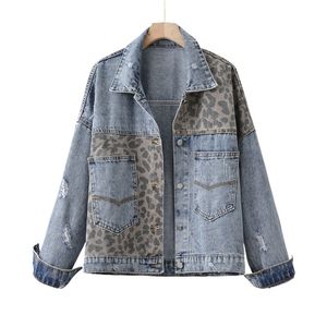 Kadın Ceketleri Molan Leopard Kadın Denim Ceket Vintage Sonbahar Kat Uzun Kollu Singal Breated Jean Outwear Kadın Şık Top 221007