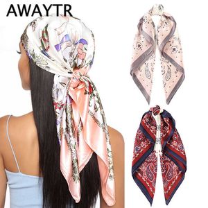 Pannband bort 70 cm fyrkantig halsduk turban pannband för kvinnors hårtillbehör Blomma tryck Ribbon Hårband Bow Hair Rope Huvud Kerchief T221007