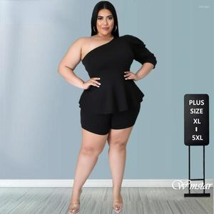 Tracksuits Women Clothing 3xl 4xl Plus Size Shorts Sets Wholesale Two Piece Set Sexy One Shoulder Solid Office Lady Elegant Drop