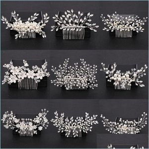 Wedding Hair Jewelry Sier Color Pearl Crystal Wedding Hair Combs Accessories For Bridal Flower Headpiece Women Bride Ornaments Jewelr Dhxpb