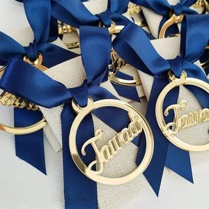 Outros suprimentos de festa do evento 25 PCs Nome personalizado a laser Corte Decoração de tag redonda de espelho ouro para batismo Batismo Tags de círculo personalizado