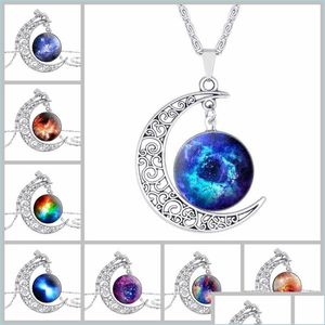 Collane a ciondolo 84 Design Cabochons Collane di luna in vetro per donne uomini albero di vita segno zodiacale fiore lupo neba spazio galassia penda dhrs1