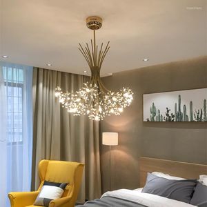 Kolye lambaları Nordic Loft tarzı oturma odası Art Dandelion Led Crystal Chandelier Yaratıcı Yatak Odası Salonu Cafe G4 Asma Işık Armatürleri