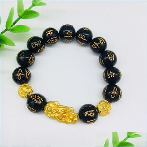 Charm Bracelets Stone Beads Bracelet Men Women Unisex Chinese Feng Shui Pi Xiu Obsidian Wristband Gold Wealth And Good Luck Bracelets Dhpxy