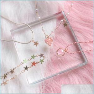 Chokers Pink Love Heart Star Pendant Choker Halsband Kort klavikelkedja för kvinna mode halsband party smycken helhet bdejewelry dhnus