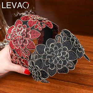 Headbands Levao Wide Hook Flower Hair Hoop Head Band for Women Headwear Lace Flowers Headband Hairband Girls Hair Bezel Accessories T221007