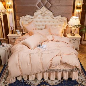 Set di biancheria da letto Champagne Gold 600TC Fiori di cotone egiziano Set da ricamo Copripiumino matrimoniale Copriletto in pizzo Federe da letto in lino