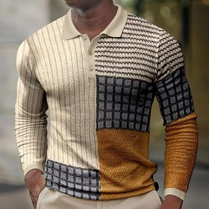 Men's Polos Brand Mens Spring Shirt Vintage Element Stripe Men Polo Shirt Turndown Collar Long Sleeve Slim Fit Casual Men Tops 221006