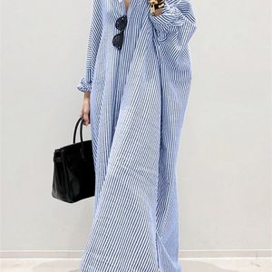 Sukienki swobodne paski do druku na plaży Sundress Zanzea Autumn Bohemian Kobiety Long Rękaw Sukienka klapowa moda luźne vestidos 221007