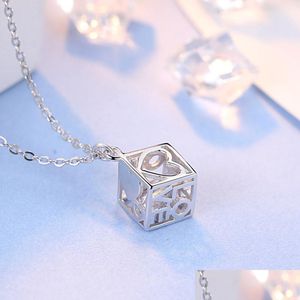 Pendant Necklaces 925 Sterling Sier Plated Love Cube Pendant Jewelry Diamond Box Chain Female Square No Christmas Gift 48 N2 Drop Del Dhdbz