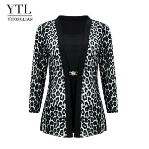 Women's T-Shirt YTL Women Chic Leopard Blouse for Work Plus Size Fashion Patchwork Slim Shirt Long Sleeve Autumn Spring Tunic Tops Blusas H414 221007