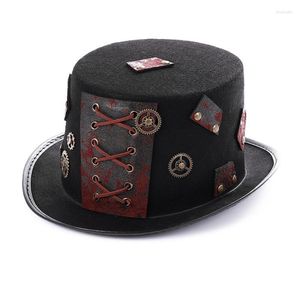 Parti dekorasyonu vintage punk tarzı siyah şapkalar gözlük ile karnaval cosplay kostüm aksesuarları erkekler için steampunk şapka