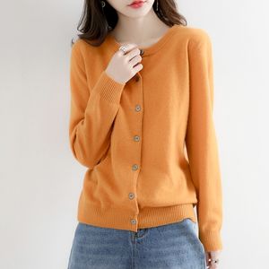 Женские трикотажные трикотаж Осенний и зимний шерстяной смесь Женщина Oneck Cardigan Fashion Casual Knots Tops Solid Color Sweater 15 Colors 221007