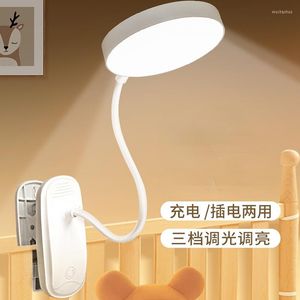 Lampade da tavolo USB ricaricabile Lampada da scrivania a morsetto a LED Collo di cigno Touch Dimmer Clip su luce di lettura per letto e computer 3 modalità colore