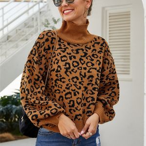 Women's Knits Tees Ladies Leopard Autumn Winter Women Sweater Turtleneck Casual Jumper Knitted Pullover Women Sweaters Top Female Pull Knitwear 221007