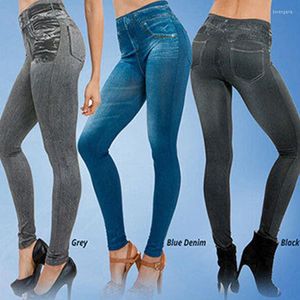 Leggings femininas Mulheres 2022 Moda Jeans Faux Jeans Sexy Pocket Pocket Leggins Verão Pant casual de lápis