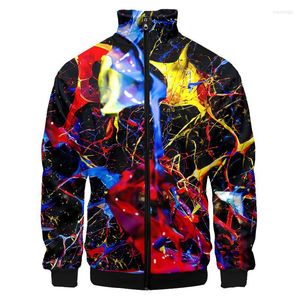 Men's Jackets Men's Colorful Paint Splashes Bomber Jacket Men Stand-up Collarsleeve Coats 3D Digital Printing Casual Baseball Women