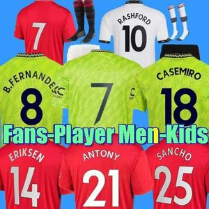 22 Sancho Soccer Trikots Antony Martinez Rashford Casemiro Eriksen Mans Utds Fußballhemd Männer Uniformen Kriegsgefühl B Fernandes Manchesters Kids Kit Set
