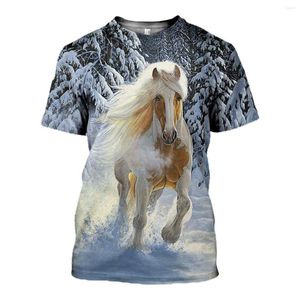 Męskie koszule T Snow Horse 3D Print Summer Tcheveble Short-Sleeved Shirt Casual Fashion T-Shirt Sports Streetwear 5xl Oversizezed Tops