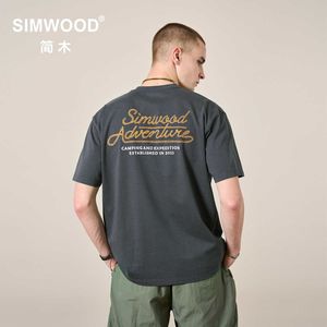 Men's T-Shirts SIMWOOD 2022 Summer New Oversize Letter Print T-shirts Men Cotton Breathable Tops Plus Size Brand Clothing SL120462 T221006