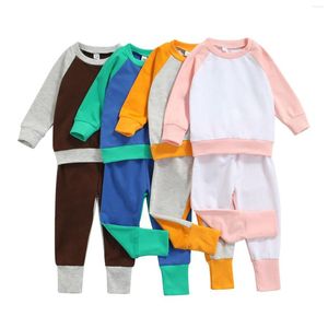 Clothing Sets Kids Autumn Tracksuit Splicing Color Round-Neck Long Sleeves T-Shirt Elastic Waist Pants For Little Girls Boys 1-5 Years