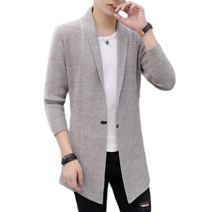 Sweaters Erkek Sonbahar ve Kış Erkekler X-Long Örme Ceketler Erkekler Uzun Stil Hırka Düz Renk Sweatercoat Y2210