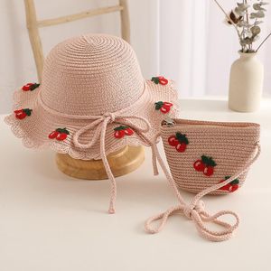 Hats DIY Girl Kids Cute Casual Straw Hat Set Bags And Summer Children's Holiday Beach Floppy Flower Sun Cap Panama