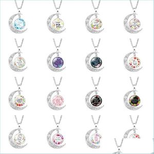 Pendant Necklaces 17 Colors Religion Bible Verses Necklace Women Glass Cabochon Moon Christians Scripture Letter Flower Pendant Chain Dhiqo