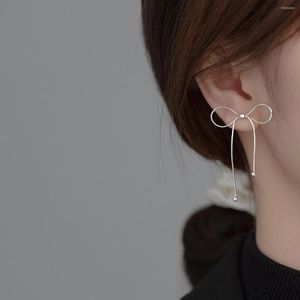 Stud Earrings Real 925 Sterling Silver For Women Snake Chain Bowknot Earings Korean Style Large Fashion Jewelry Hypoallergenic