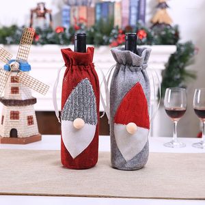 Рождественские украшения красный серый мультфильм без лица Санта -Клаус винные бутылки с крышкой годы вечеринка шампанский пакет карманные столы декор